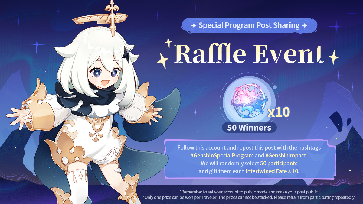 Dear Traveler, the Version "Luna VII" Special Program will begin in 2 hours!
#GenshinImpact #GenshinSpecialProgram

We have also prepared a raffle for you! Click on the image below for more information.
Event Duration: 05/08/2026 – 05/13/2026 23:59 (UTC+8)
Results: 05/18/2026