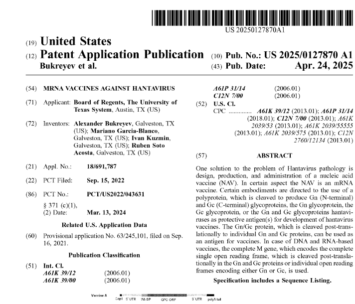 <a href="/MartinZ_uncut/">Martin Zizi</a> Vrai numéro de l'US patent pour l'injection arnm contre Hantavirus:  20250127870
