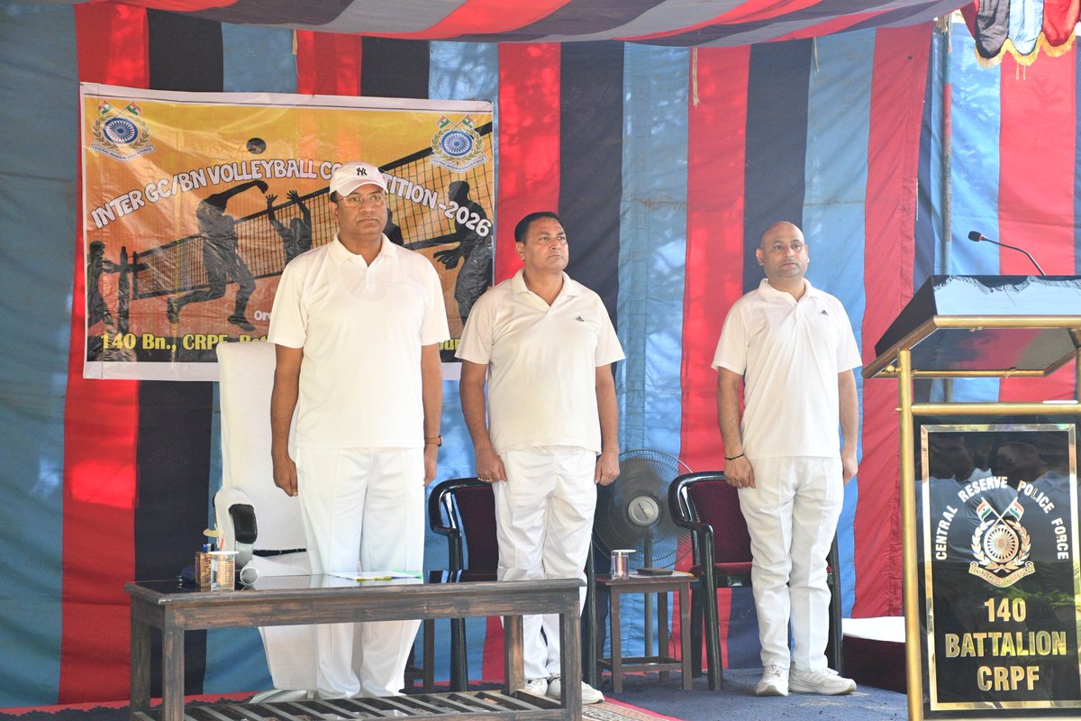 crpf140bn's tweet photo. Inter Bn/GC Volleyball Tournament–2026 was inaugurated today with great enthusiasm and dignity by Sh.Munna Singh,Comdt.,140Bn,CRPF. Teams from 71Bn, 124Bn, 140Bn, 225Bn &amp; GC AGT took the oath to uphold the dignity of CRPF through discipline, teamwork and true sporting spirit.🏐🇮🇳 https://t.co/6f3PttiYzD