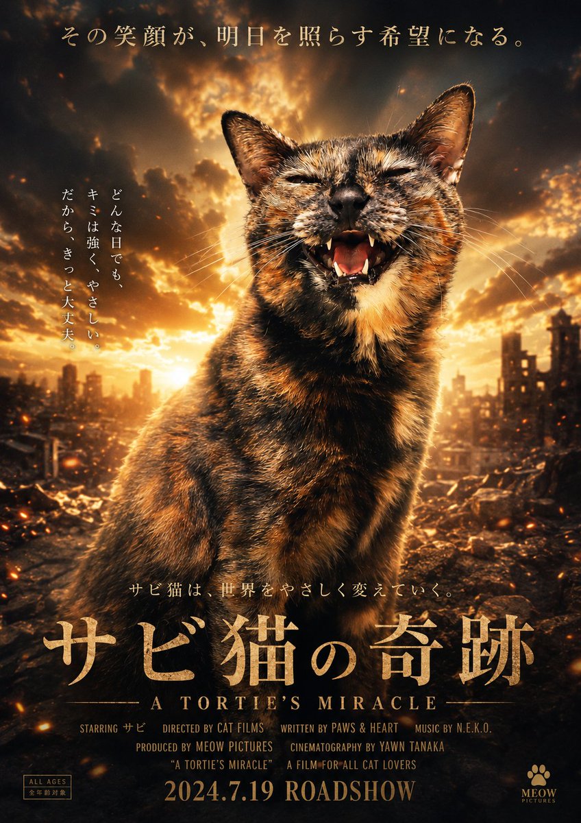 最近流行ってる？
映画ポスター風🤭

#サビ猫はいいぞ
