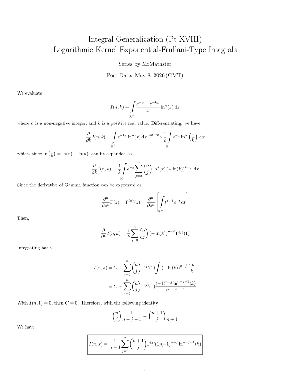 MMathster's tweet photo. #mathematics #puzzled #calculus #integral #數學 #수학 #数学 #matemáticas #積分 #적분 #挑戦 #advanced #上級 #高級 

Frullani integrals arise!

See behind-the-scene: https://t.co/fDcdmElgBU https://t.co/K0GDEoHJrx
