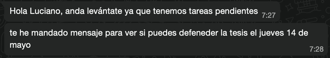 DynamicalAttrac's tweet photo. Ontem eu acordei com essas mensagens do meu orientador adiantando minha defesa em 3 semanas e me colocando em total estado de alerta e me senti acordando com tapa de policial num mandato de prisão matinal https://t.co/1Gn9ja3ScK