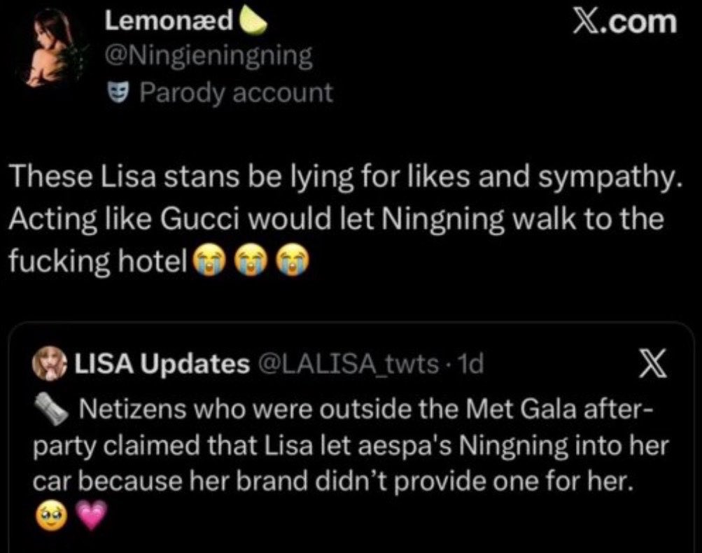 WOLFlEJEN's tweet photo. Ningning truly is Lisa’s daughter! #NingLisa https://t.co/M1w7fQ17o0