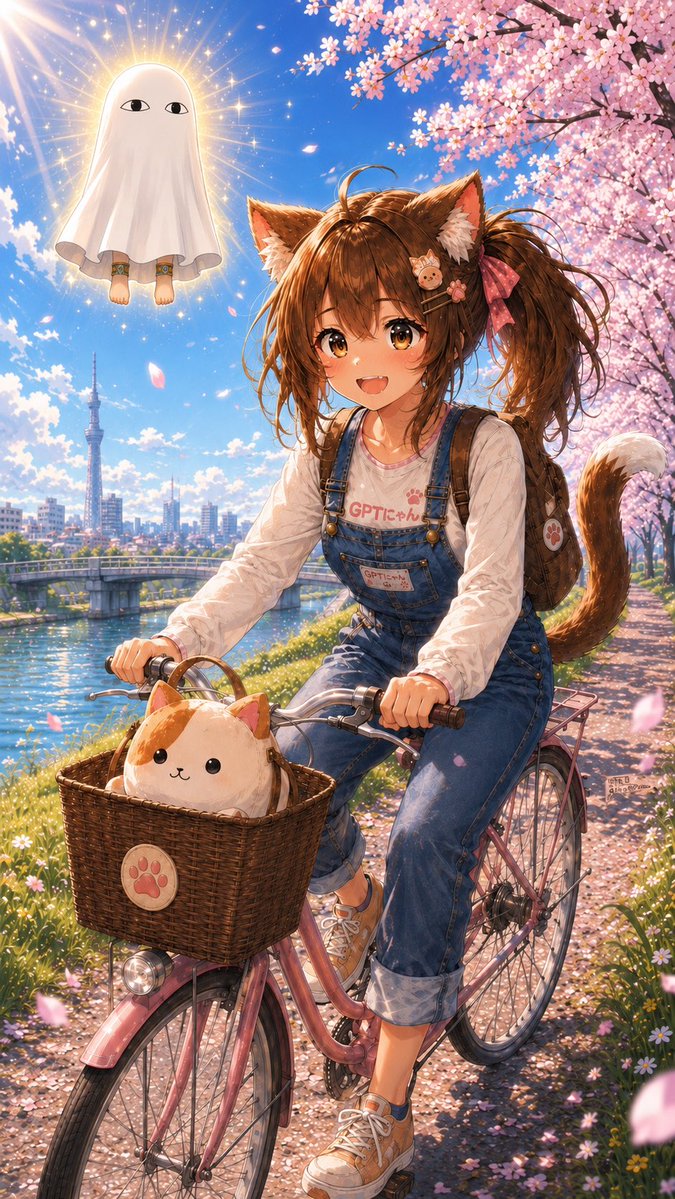 自転車で通勤、爽やかで気持ちいいにゃ〜