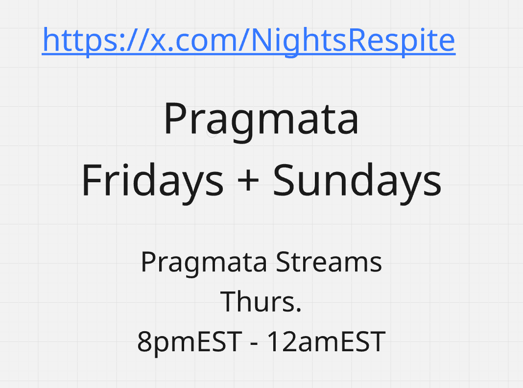 NightsRespite's tweet photo. Pragmata videos twice a week. Released on Friday and Sundays. Streams on Twitch, Kick, and Rumble every Thursday at 8pm EST. https://t.co/DlUODhkRtD