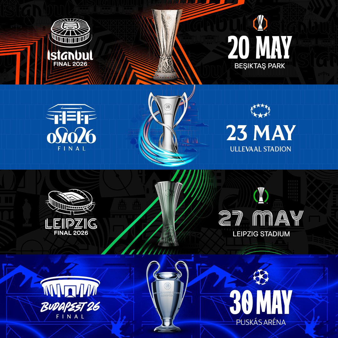 📌 Jadwal Final Kompetisi Eropa UEFA 2025/26 (Waktu Indonesia Bagian Barat)

🏆 Liga Champions UEFA  
🏴󠁧󠁢󠁥󠁮󠁧󠁿 Arsenal vs Paris Saint-Germain 🇫🇷  
📅 30 Mei 2026  
🏟️ Puskás Aréna  
⏰ 23.00 WIB

🏆 Liga Europa UEFA  
🇩🇪 SC Freiburg vs Aston Villa 🏴󠁧󠁢󠁥󠁮󠁧󠁿
📅 21 Mei 2026  
🏟️ Beşiktaş Park