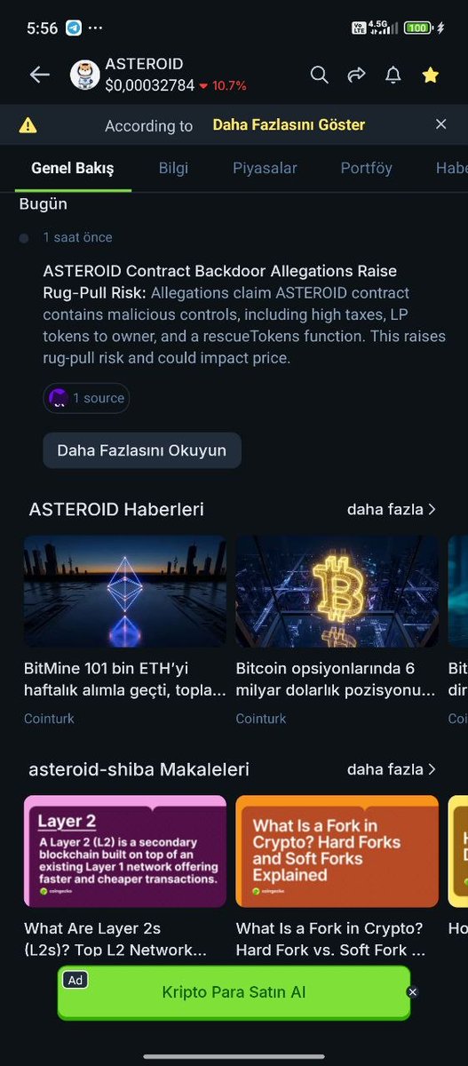 🚨WARNING: Official <a href="/coingecko/">CoinGecko</a> News!
<a href="/MascotAsteroid/">Asteroid Shiba</a> Contract Backdoor Allegations Raise Rug-Pull Risk
Allegations claim the $ASTEROID contract contains malicious controls, including high taxes, LP tokens sent to the owner, and a rescueTokens function. This significantly raises