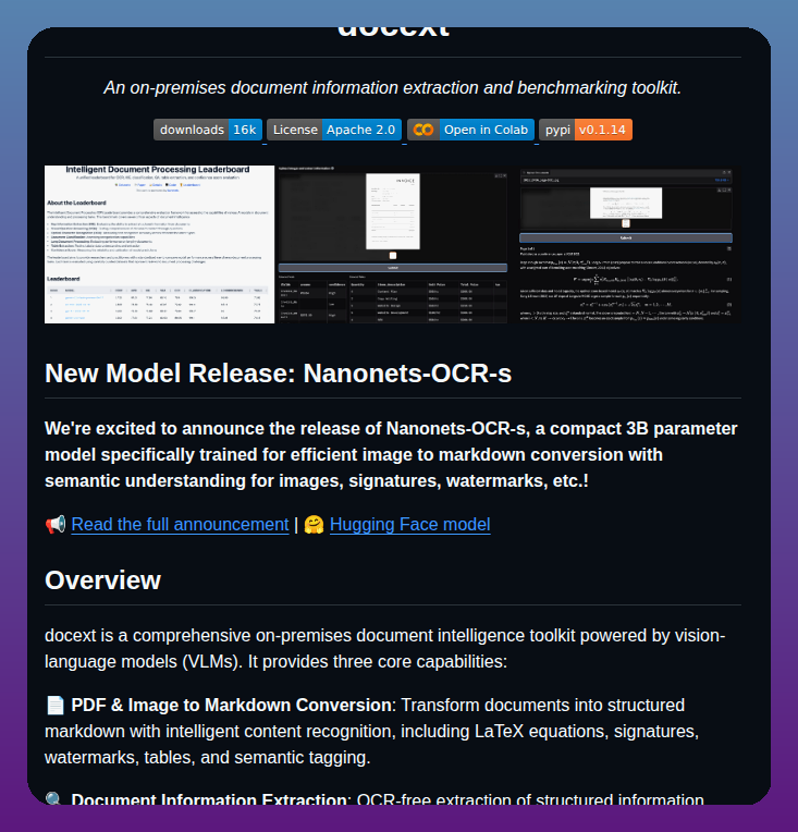 Converts images and PDFs to Markdown without OCR

github.com/NanoNets/docext