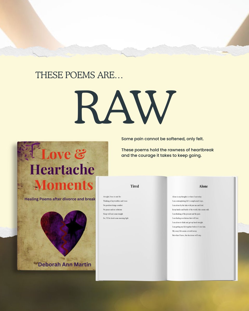DeborahMar35329's tweet photo. This book is for you! 
https://t.co/QgKPLCMRKV https://t.co/IPXExOuBaj   #HeartbreakHealing #HealingAfterBreakup #EmotionalHealing #PoetryForHealing #SelfLoveJourney #LoveandHeartacheMoments #DeborahAnn #SurvivingLifeLessons https://t.co/yx5aJURhmK