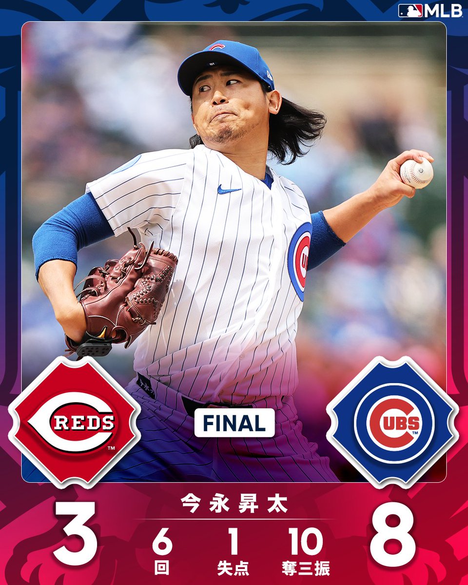 🔥圧巻！ #今永昇太 10Kピッチング！

6回1失点10奪三振で今季4勝目🤩

これで #カブス は9連勝、本拠地では驚異の15連勝！勢いが止まりません！

#日本人選手情報

日本人選手のハイライト映像は
公式YouTubeチャンネルでチェック👉
youtube.com/@mlbjapan