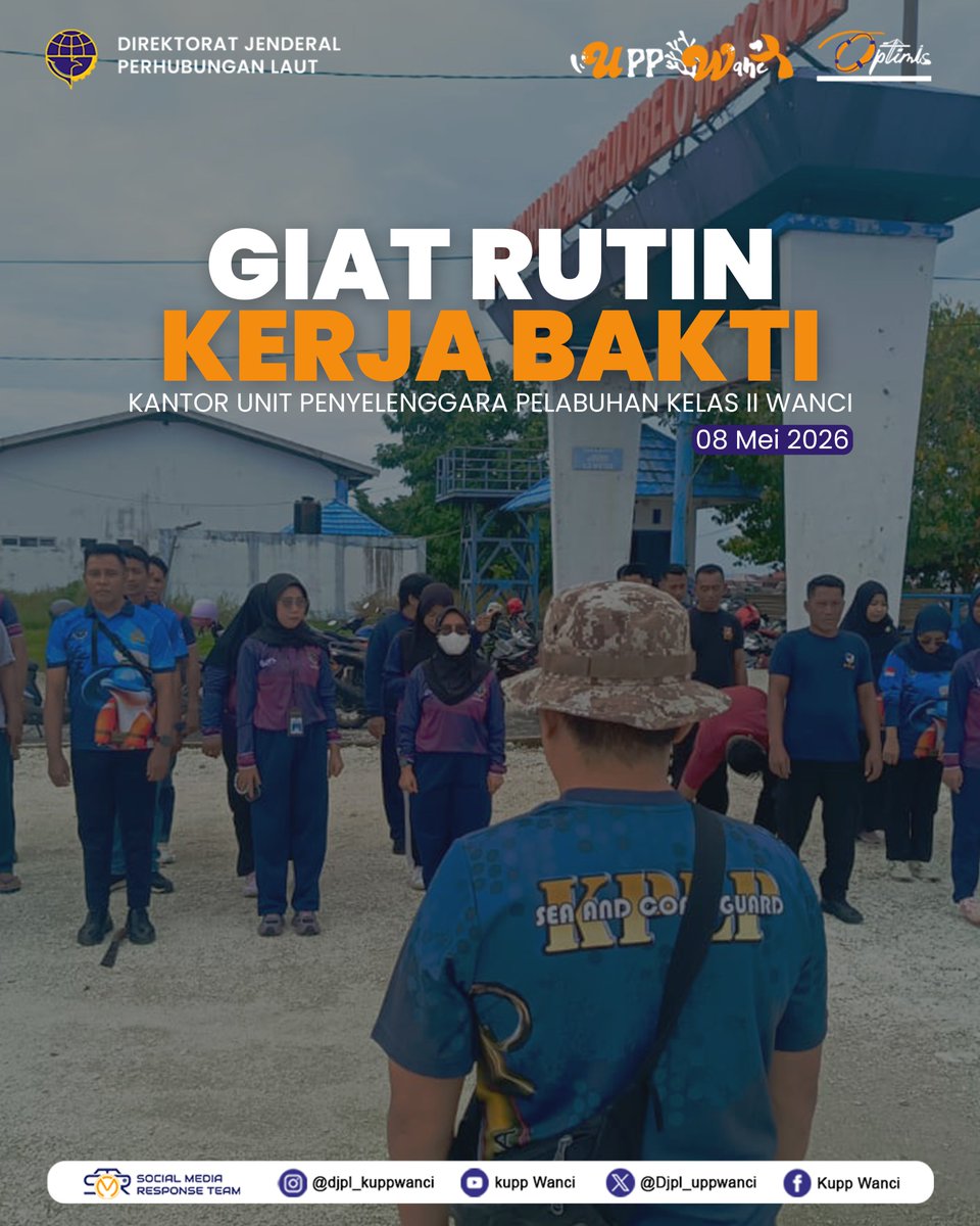 KuppWanci's tweet photo. Jumat 08 Mei 2026

Giat Rutin Kerja Bakti di wilayah Kantor Unit Penyelenggara Pelabuhan Kelas II Wanci

#MenghubungkanIndonesia
#0Tolerance4Safety https://t.co/zYxPCIWY4a