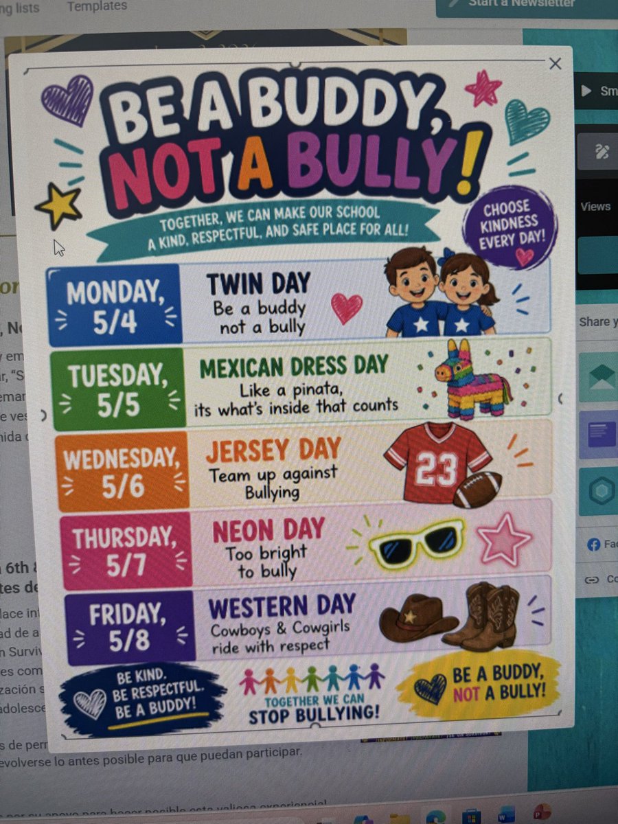 Guillen_Middle's tweet photo. Great week focusing on being a buddy, not a bully! π Students pledged to always be kind, respectful, and inclusive to others. Together we are building a culture of compassion and positivity at Guillen! π€β¨ #AccountabilityEqualsLove #BreakTheCycle https://t.co/QBI7cVabCd