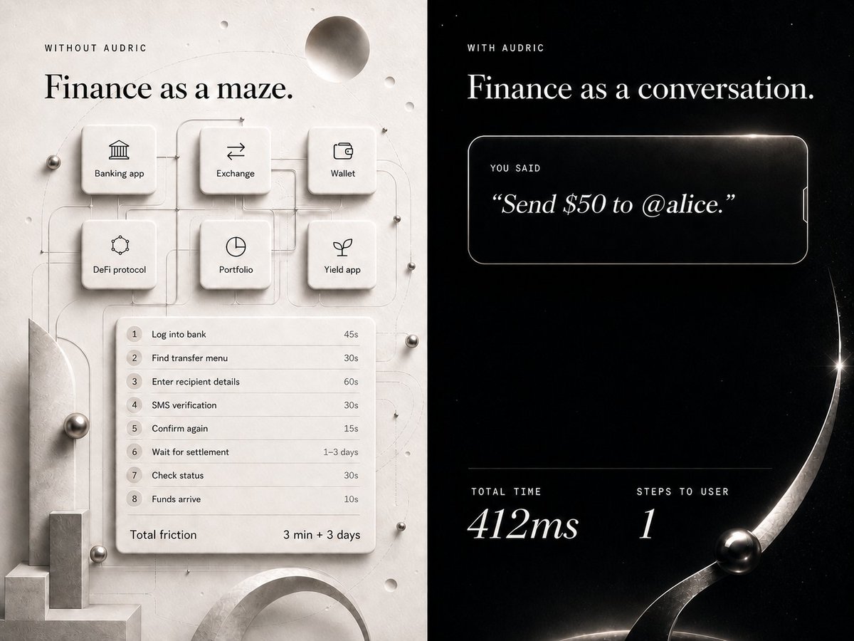 funkii's tweet photo. i didn't set out to build a finance app. i set out to remove every reason someone gives up on crypto. turns out that meant rebuilding the interface from scratch.

building @audricai the hardest part wasn't the AI. it was making something that felt seamless, like it should have always worked this way. Sui made that possible.

most fintech adds features. we removed them. the product gets better every time we cut something.