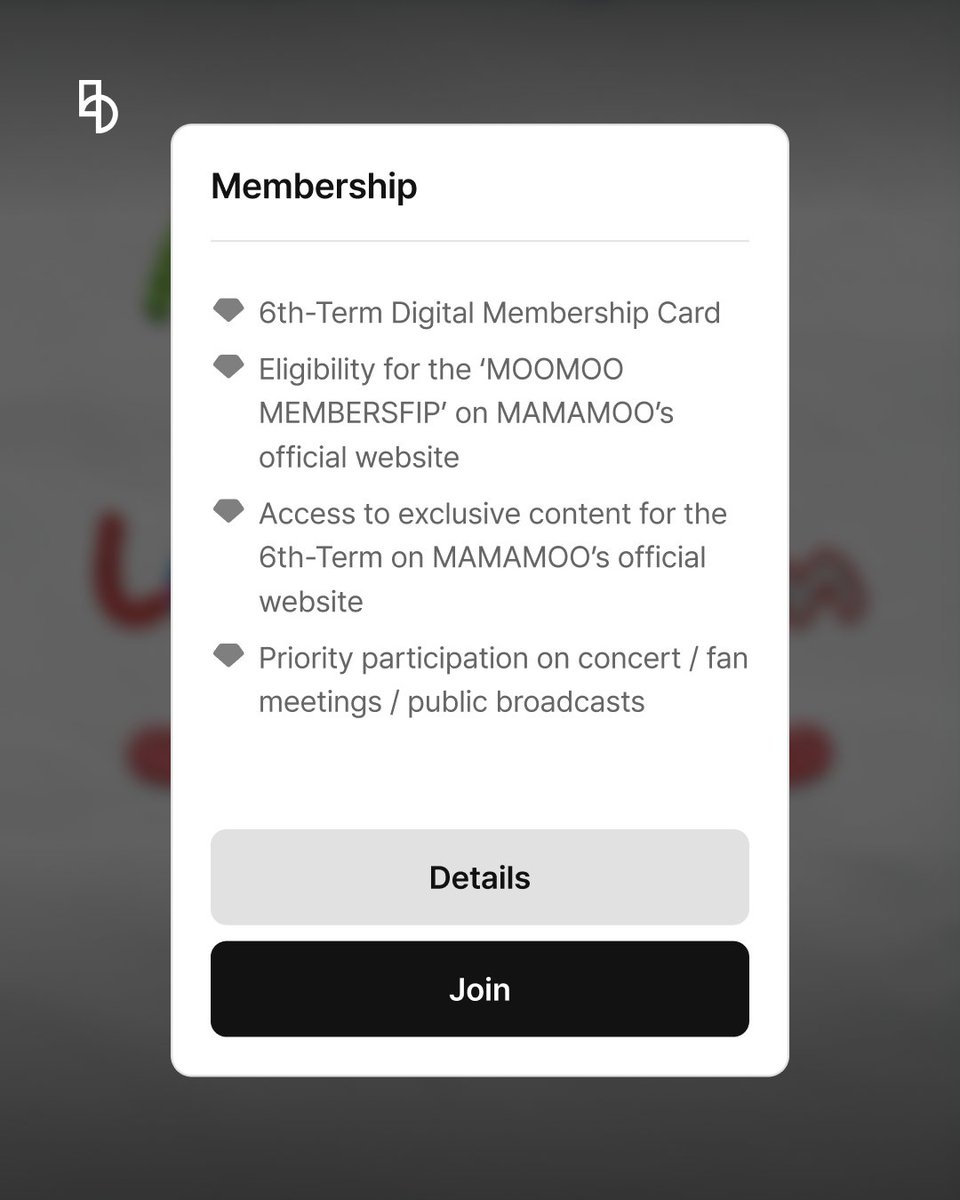 💎 MAMAMOO OFFICIAL FANCLUB
🔗mamamoo.co.kr
⠀
MAMAMOO 공식 팬클럽 모집을 시작합니다.
⠀
📍모집 기간: 2026. 05. 08 (금)15:00 KST ~2026. 05. 17 (일) 23:59 KST
📍판매처: MAMAMOO 비스테이지 SHOP (mamamoo.co.kr/shop)
⠀
#마마무 #MAMAMOO #비스테이지 #bstage