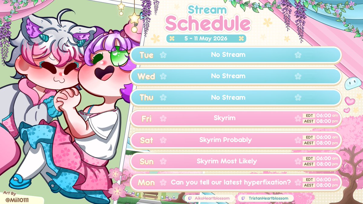 AT_Heartblossom's tweet photo. Tristan and I are streaming Skyrim this weekend! If you wanna stop by, we have 2 very different kind of runs going on, so you're bound to find one that suits your fancy! https://t.co/rRifrdyIf8