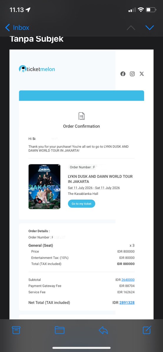WTS LYKN DUSK AND DAWN JAKARTA

GENERAL SEATING 2 (gen seat) Row W34

Price: 900k only 

Reason : mau upgrade ticket

general seat; wts wtb

#LYKNDuskAndDawnWorldTour2026 
#LYKNDuskAndDawnxJakarta
#ตลาดนัดไลแคน #ตลาดนัดlykn