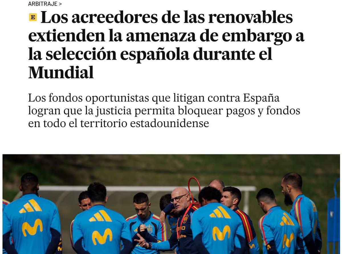 Espanya està ‘quebrada’.
Embargaran la selecció espanyola pels deutes que no paga Espanya.