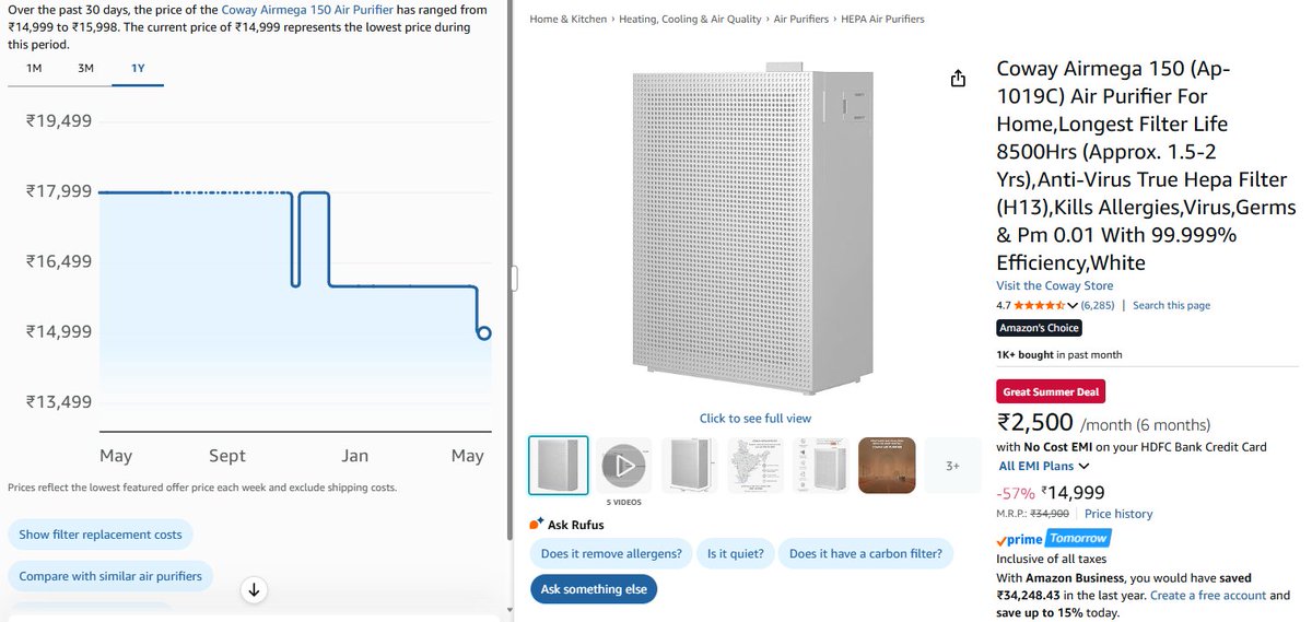 Amazon has started this again 🙄

Luckily, I was about to make a big purchase, so did a small test transaction first to confirm the amount was getting debited from ASV balance only.

Once confirmed, placed the order for Coway Airmega 150 💨

Best part? ASVs were procured via EPM,