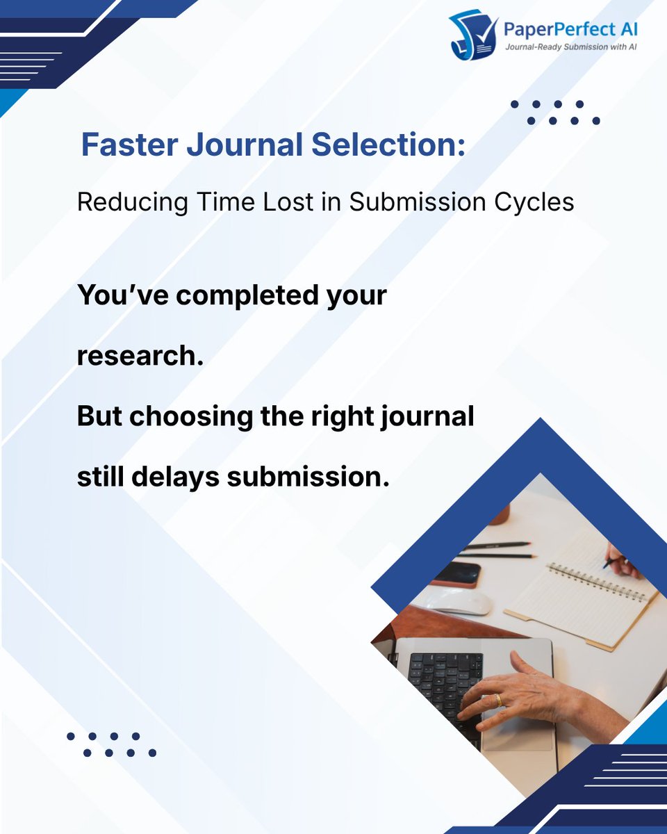 PaperPerfectAI's tweet photo. Publication delays often start with the wrong journal choice.

Scope mismatch → desk rejection → resubmission cycles.

Faster publishing begins with smarter journal selection.

#AcademicPublishing #ResearchWriting #ManuscriptPreparation https://t.co/1RHoSku2WX