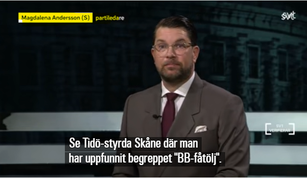Så har vi då Magda som återigen ljuger friskt.
Det är alltså inte Tidö som "uppfunnit begreppet BB-fåtölj".
Sanningen är att de omtalade fåtöljerna använts de senaste tio åren, och vilka var vi makten när de började användas?
Magdas eget parti.....
Bra att SVT att äntligen