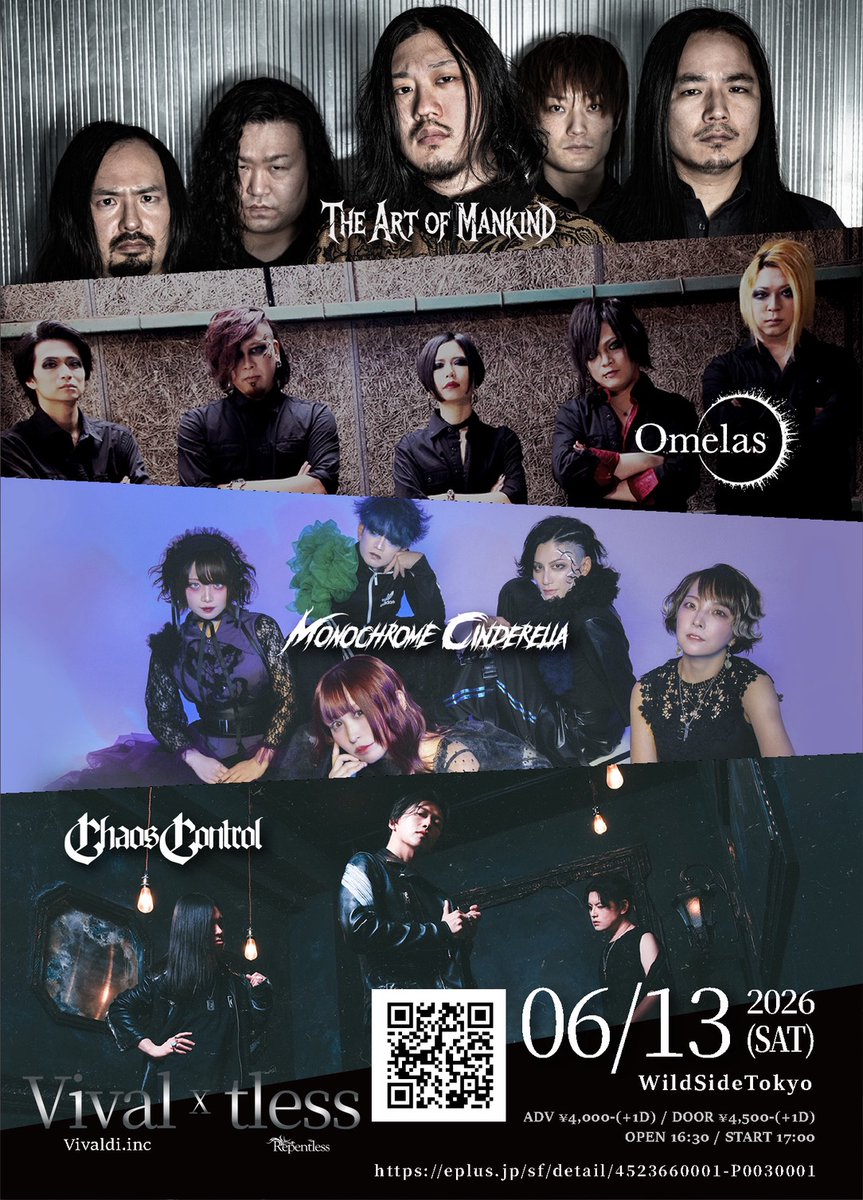 Omelas_official's tweet photo. 【LIVE INFORMATION】  

https://t.co/jAWCBIsYfh、Repentless 共催  
『Vival×tless festival』  

DAY1  6/13(土)新宿WildSide Tokyo  
17:00～ The Art of Mankind  
18:05～ Omelas  
19:10～ Monochrome Cinderella  
20:15～ CHAOS CONTROL    

🔥チケット発売中🔥
https://t.co/bJSvTnIc5D https://t.co/WRIPrnlphB