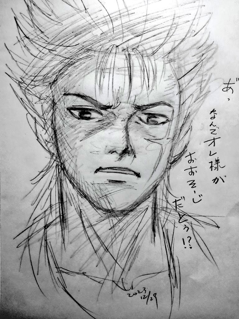 鉛筆画をGrok加筆 墨絵風 @7roube ナカシマ七朗兵衛氏 オリキャラFA