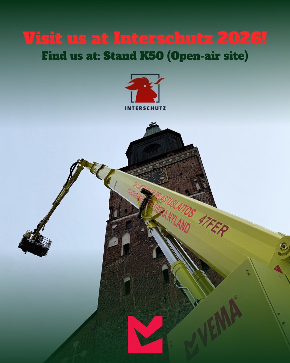 VemaLift's tweet photo. Join us at INTERSCHUTZ 2026 in Hanover, Germany!

We look forward to welcoming you at Stand K50 (Open-air site) during the exhibition.

See you there!

https://t.co/YL1jNJpkjT

#VEMA #NOFIREOUTOFREACH #INTERSCHUTZ https://t.co/EI7LZU386m