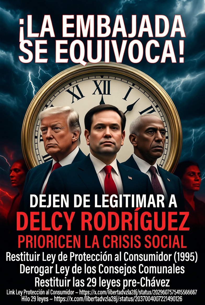 **Carta Abierta: La Embajada de EE.UU. está equivocada al asumir el control de la transición venezolana**

🚨 <a href="/usembassyve/">Embajada de los EE.UU. en Caracas</a> <a href="/SenRickScott/">Rick Scott</a> <a href="/MariaCorinaYA/">María Corina Machado</a> <a href="/realDonaldTrump/">Donald J. Trump</a> <a href="/marcorubio/">Marco Rubio</a>

**Señores de la Embajada de Estados Unidos,**

Con todo respeto, pero es necesario decirlo con