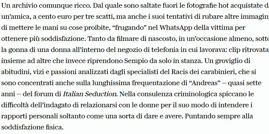 E dopo aver attaccato Alberto per 18 anni perché aveva 3 foto di scarpe sul cell, come giustificate questo? Dai, minions e criminologa bionda, contestualizzate il fotografare sotto la gonna, difendetelo ancora, dall'alto della lotta al patriarcato. #garlasco