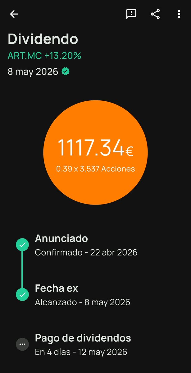 iparatx's tweet photo. Según mis notas, hoy @ArtecheGroup descuenta 0,395€ brutos d dividendo que abonará en efectivo el martes 12 mayo
Tras la subida parabólica de estos 2 días (y el rallie de estos 3), que no busquen un #telodije si la ven en rojo en la apertura
$ART #Arteche #OperationCarthage https://t.co/SkO9YjvWz3