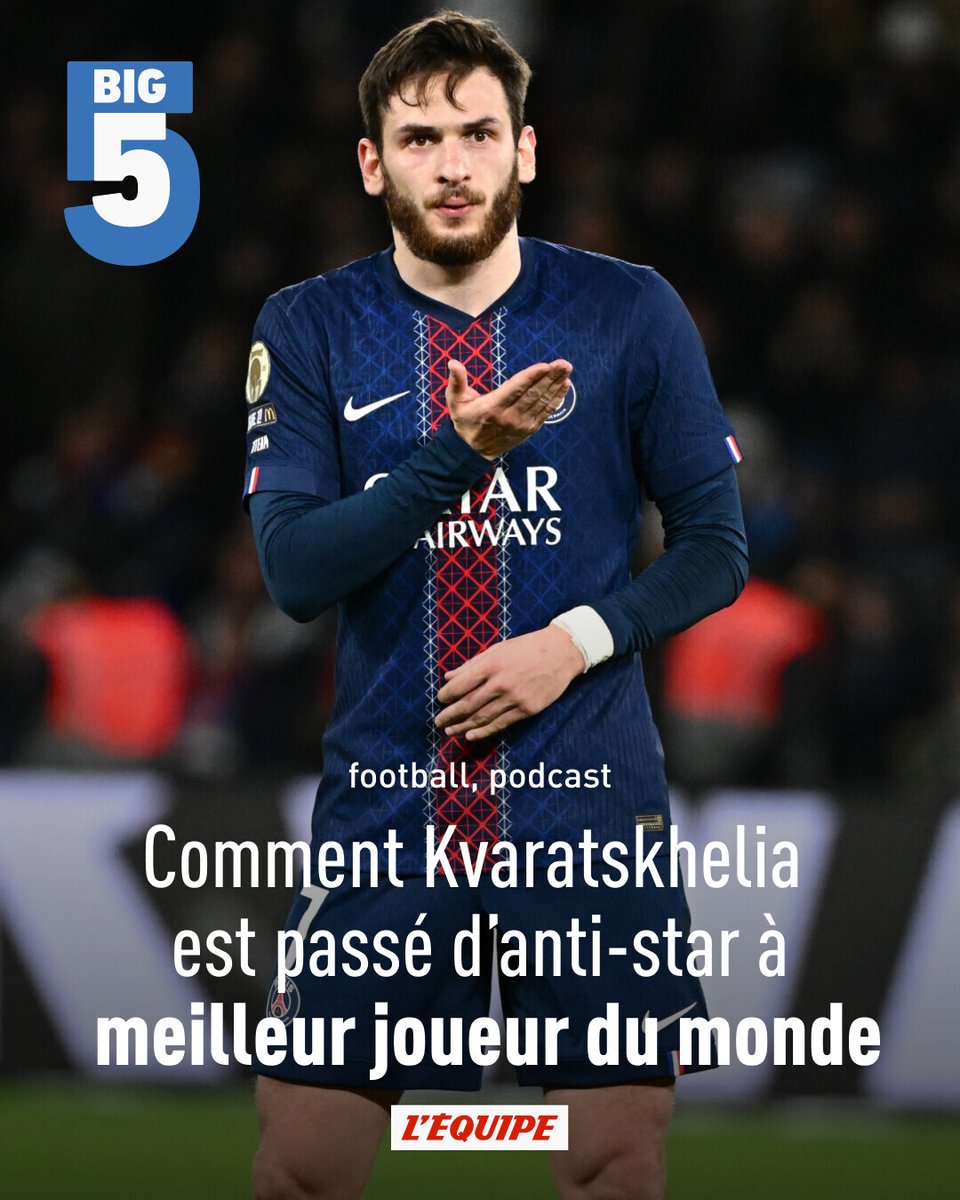 Khvitcha Kvaratskhelia réalise une saison monumentale en Ligue des champions. Décisif sur les sept derniers matches, le Géorgien s'est montré importantissime dans la campagne européenne du PSG.

Big 5, le podcast foot de L'Équipe ➡️ l.lequipe.fr/fF6
