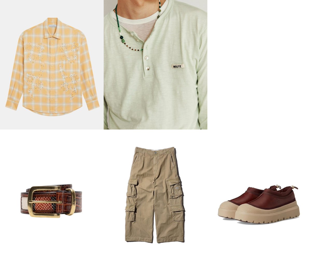 260508 NCT 2026 #재현 옷

Bluemarble
Studded-Appliqué Plaid Shirt
$690

Heute 
HET SLUB HENLEY NECK T-SHIRT (MINT)
₩106,200

Stussy 
Leather Overlay Belt 'Cognac'

ERL 
UNISEX CARGO PANTS WOVEN BEIGE
¥103,950

UGG
Tasman Weather Hybrid
$111.99