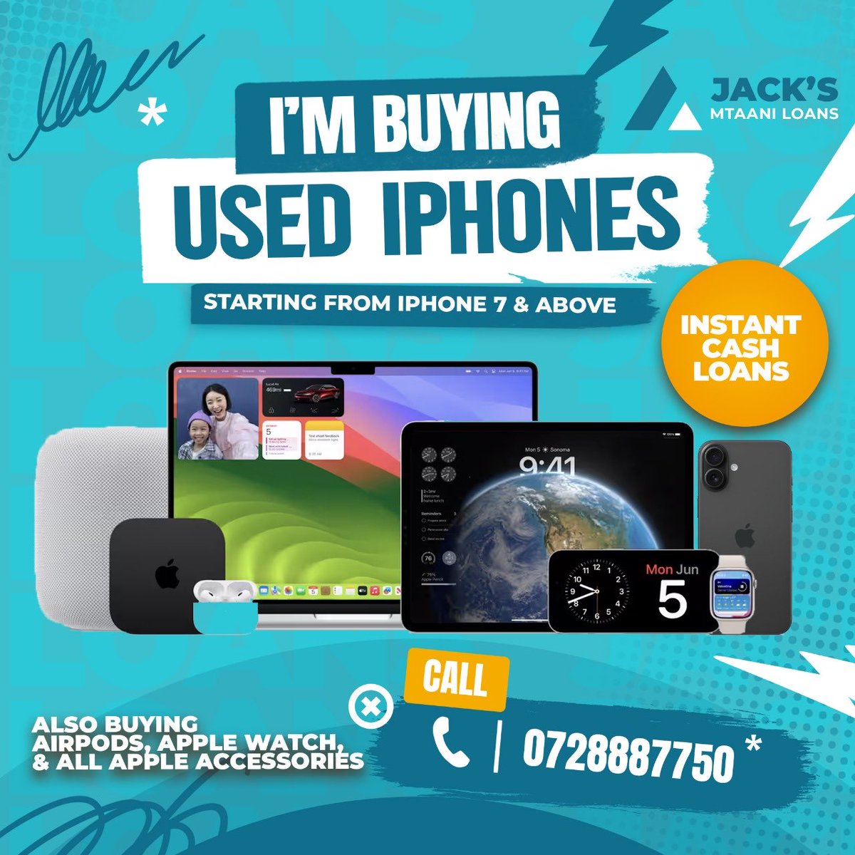 Usikubali kuingia weekend na stress za pesa while we can sort you out. We do buy iPhones,MacBooks,iPads,AirPods and Apple Watches for Instant Cash. You can Also get Weekly Loans with your Apple Gadget as Security. Send photos to our WhatsApp 07-28-887-750 tukusort chap chap!