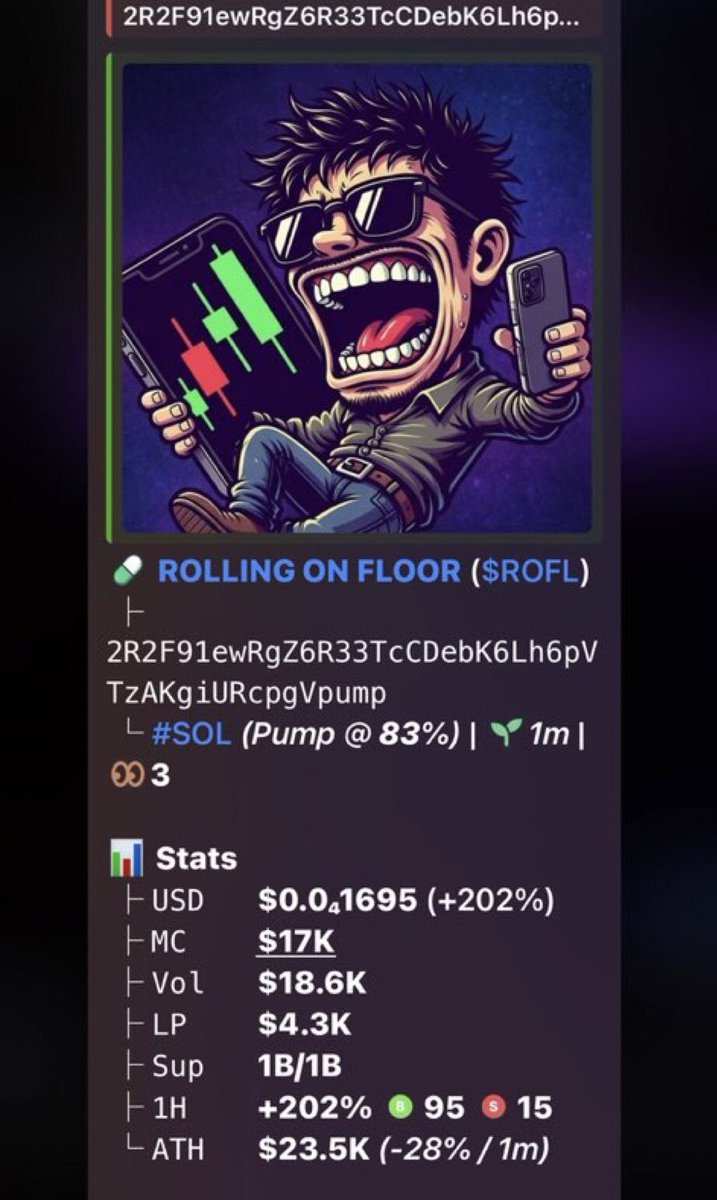 HODL_zilla's tweet photo. 🐦 Early birds from my private TG already feasting — we sniped $ROFL at $17K MC 💸
CA: 2R2F91ewRgZ6R33TcCDebK6Lh6pVTzAKgiURcpgVpump
Send a DM now if you need strategy📥
#AlphaOnly #Alphacalls #Memecoinseason #Ftp https://t.co/MZ8Y9PSx5V