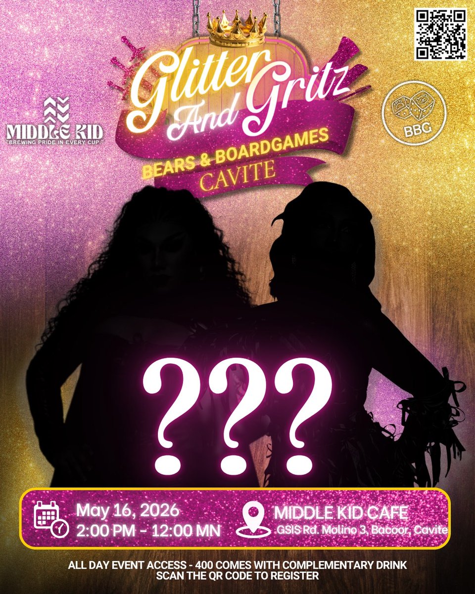 Bbg_ph's tweet photo. Another 2 South queens are ready to turn the party OUT. 💅🔥

From board games by day to drag slayage by night, BBG Cavite is bringing a whole different experience this May 16! ✨✨✨

Think you know who these queens are? 👀

Scan the QR code to register. https://t.co/tCKQNXChXA