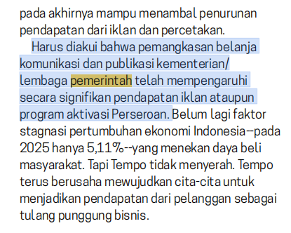 IwanIwe's tweet photo. Mayoritas media di Indonesia menerima duit dari pemerintah. Bahkan sekelas Tempo pun mereka menerima duit itu. Data yang saya dapat dari Annual Report Tempo 2025, belanja iklan pemerintah di Tempo mengalami penurunan. https://t.co/ZFfa3LbXdf