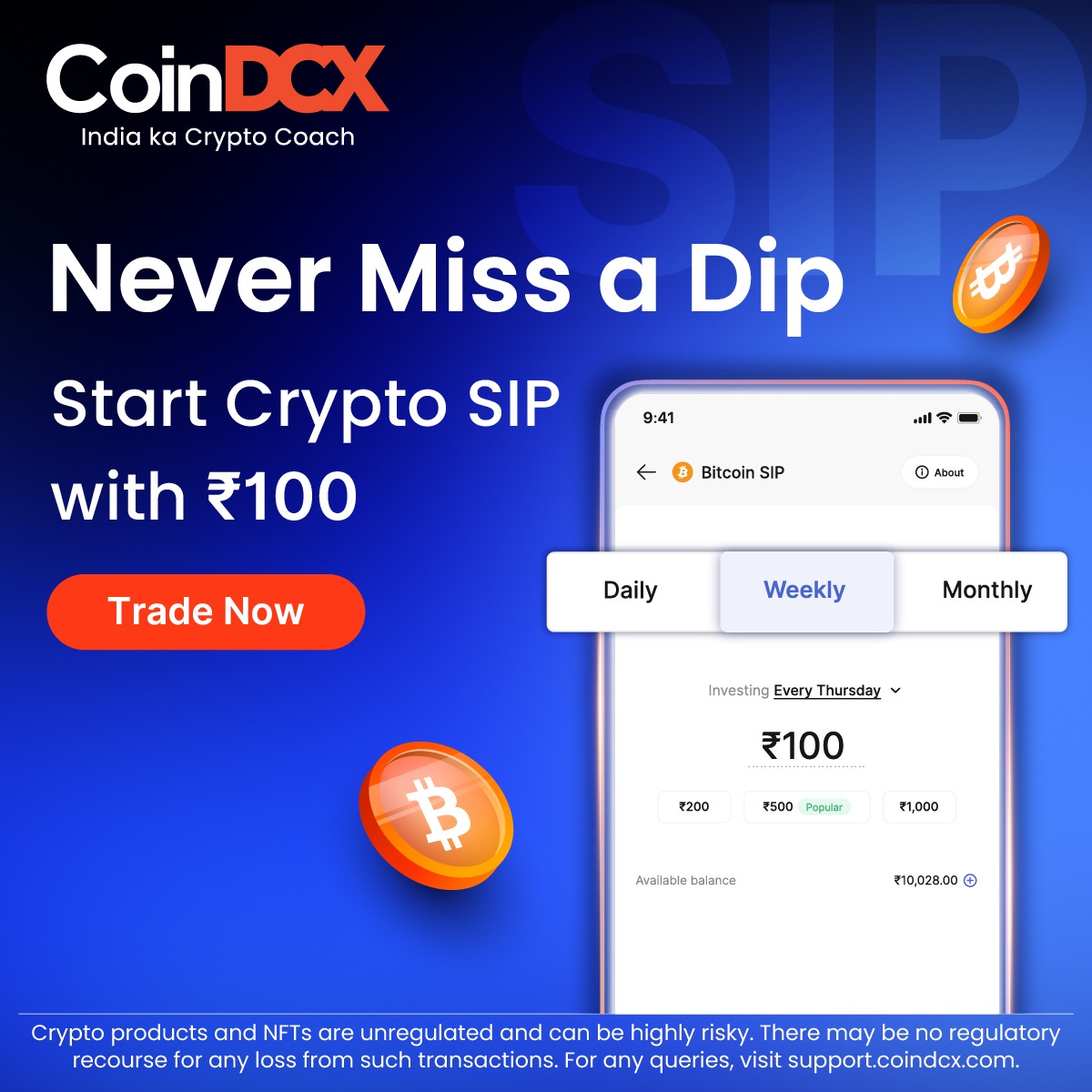 CoinDCX's tweet photo. Skip timing. Stack steadily.
Crypto SIPs are now live on CoinDCX. Kickstart your journey with confidence with India's No.1 crypto platform.