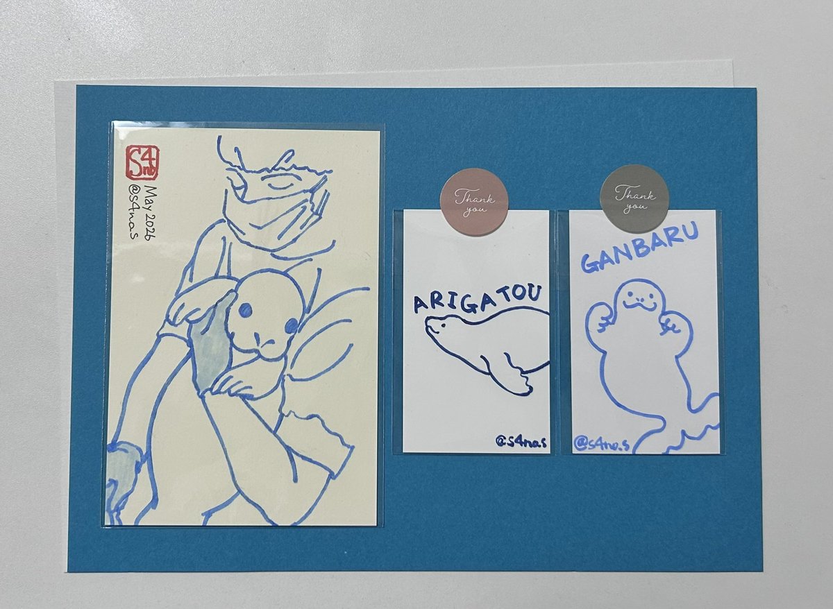 愛アザラシ博26」手描きイラスト3枚セット、その9とその10。