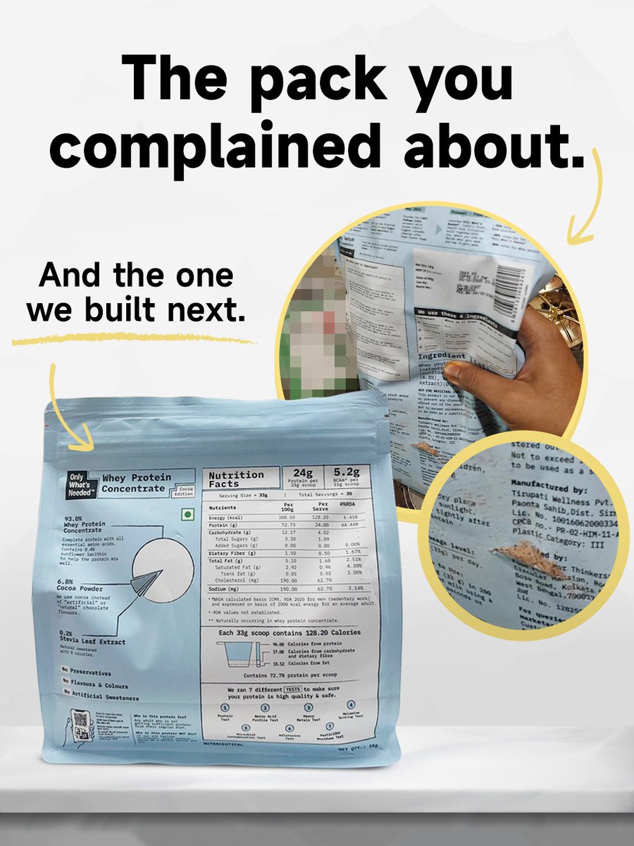 Some of you have been telling us our 1kg Cocoa Whey packs were arriving torn at the bottom. 

We looked into it, and realised the issue wasn't just shipping.

It was the pack design.

So we redesigned it.

The 1kg Cocoa Whey is moving from a round-bottom pouch to a flat-bottom