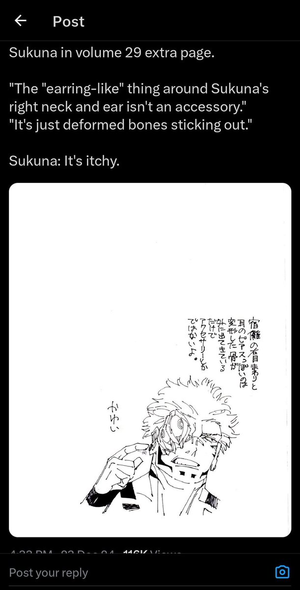 hyp9j's tweet photo. @prrumice Sukuna’s “earrings” are actually deformities too if you want to add that to his child design https://t.co/jLof1QnjTr