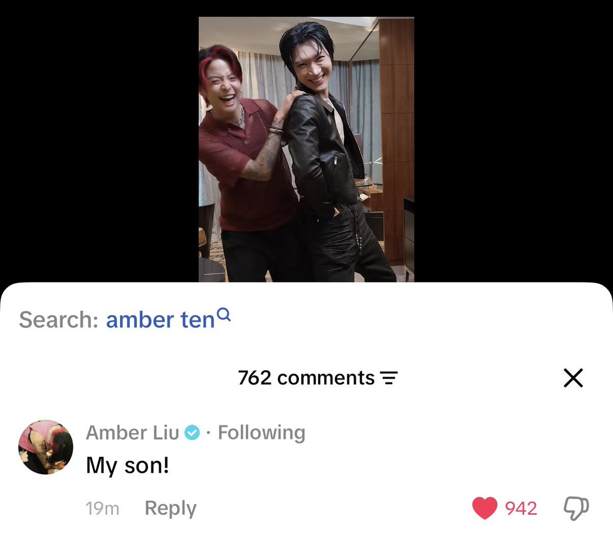 Amber: My son! Long time no see!
    
Amber calling Ten “my son” again like nothing changed 🥹 they are adorable