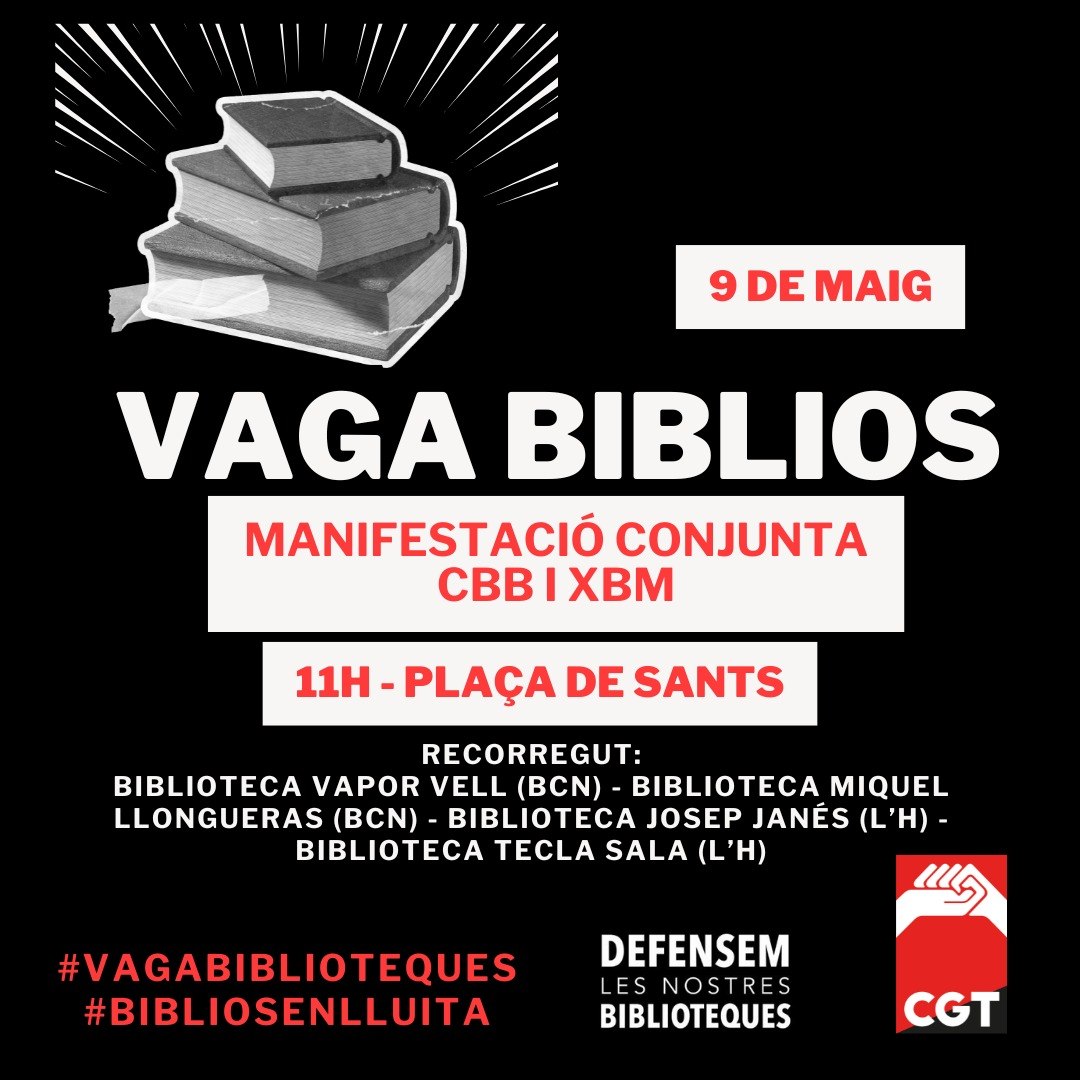sapbcgt's tweet photo. Demà dissabte, vaga i jornada d lluita a les biblioteques d BCN ciutat i d tota la província. Perquè no hi ha mans x a tants taulells!

Manifestació a les 11.00h a la plaça d Sants

#VagaBiblioteques #BibliosEnLluita #DefensemBibliosBCN https://t.co/5Kok7wiyBu