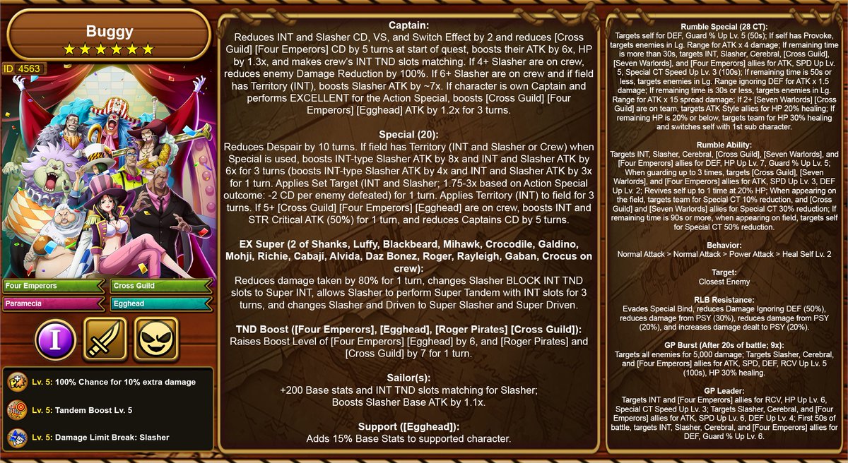 OPTCNewUnitInfo's tweet photo. New Unit!

Super Sugofest Exclusive Buggy
INT
Slasher / Driven
#トレクル #ONEPIECE #OPTC #TreCru #OPTC12th https://t.co/baiGFWxdBU