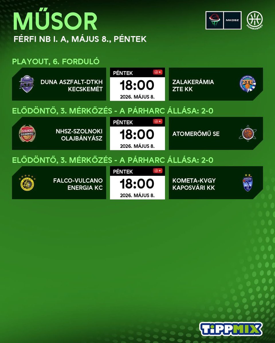 Hunbasket1's tweet photo. 🏀 Tonight, the third games of the semifinals are coming up in the men’s top division, and the playouts will also continue over the weekend.

#hunbasket https://t.co/w91HjnDagJ