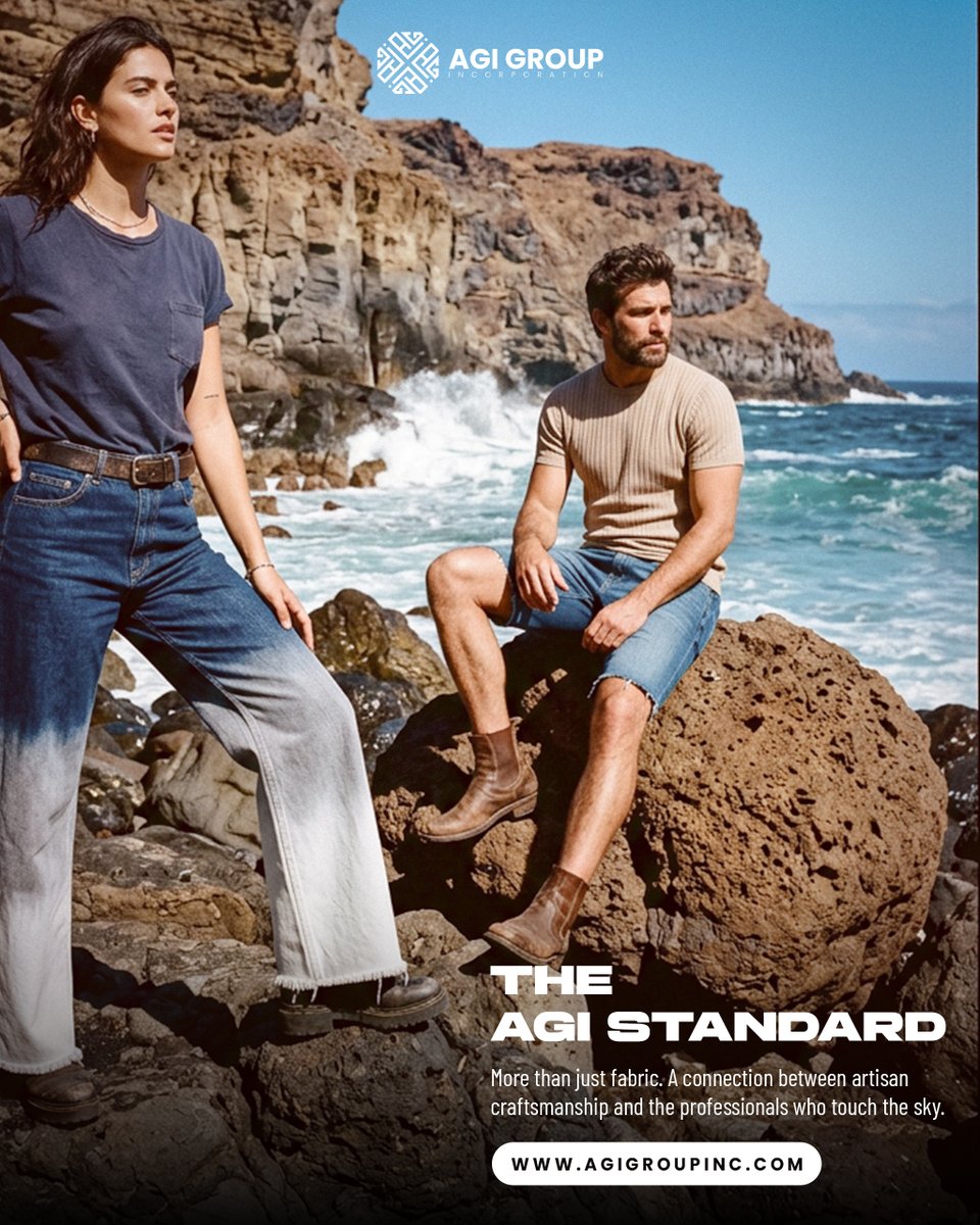 agigroupinc's tweet photo. The AGI Standard blends timeless style, premium comfort, and artisan craftsmanship for those who move with ambition, from coastlines to city streets 🌊✨

#AGIGroup #TheAGIStandard #ModernStyle #EffortlessFashion #ArtisanCraftsmanship #DenimCulture #LifestyleWear https://t.co/9tQczpjfMe
