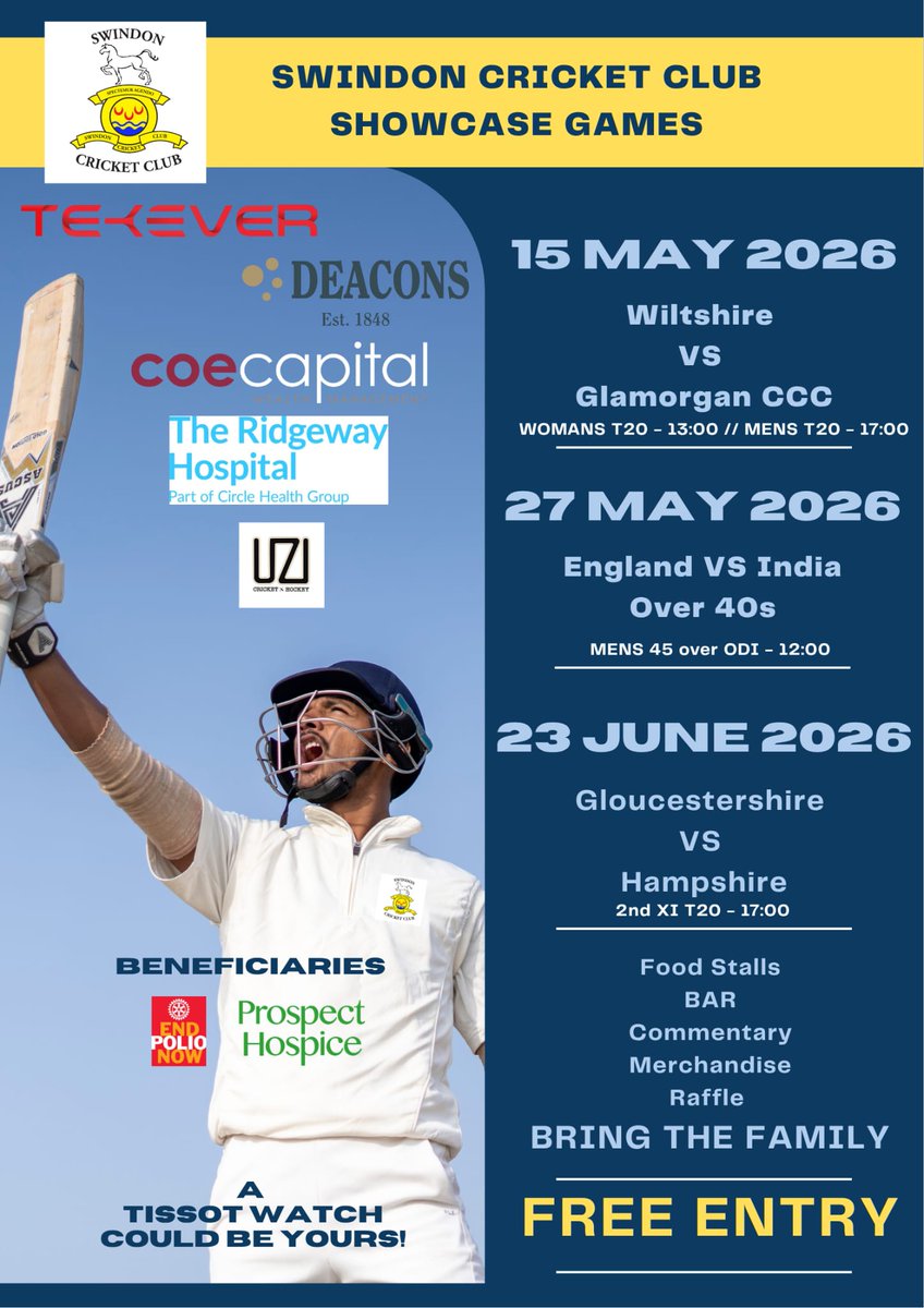 swindoncricket's tweet photo. It's just one week until the first of our 2026 Showcase Games at Swindon Cricket Club.

We host Wiltshire Cricket Limited v Glamorgan Cricket in two T20s (women's 13:00, men's 17:00).

What is better than County level cricket on your doorstep - the fact it is FREE ENTRY! https://t.co/238fg65kuu
