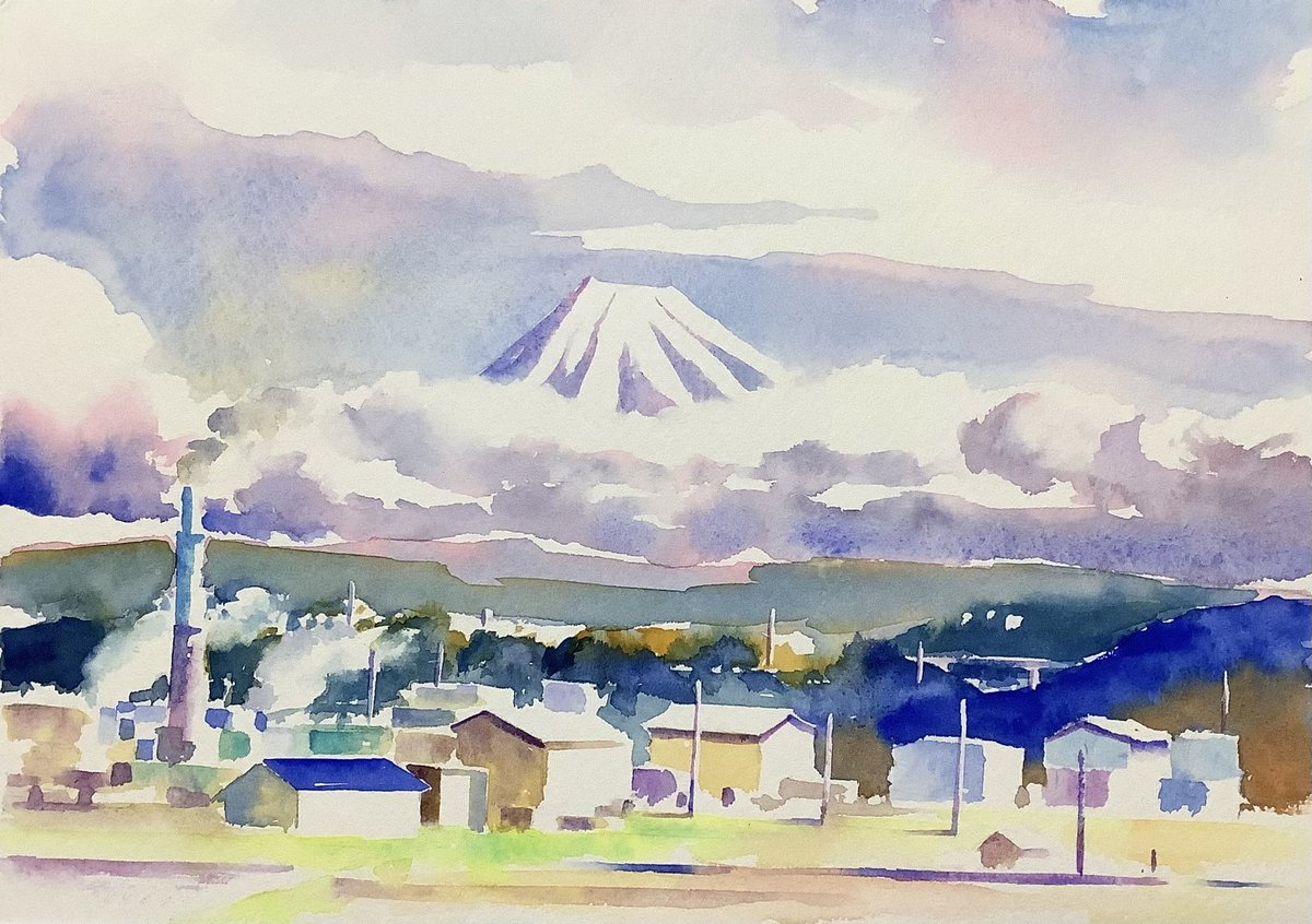 東海道新幹線の車窓から watercolor on paper ホワイトワトソン水彩紙