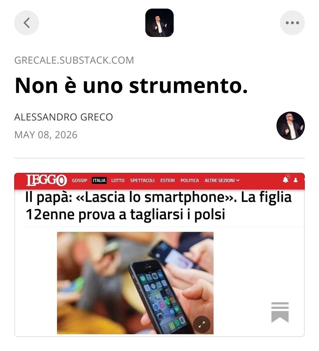 Pgreco_'s tweet photo. Ieri ho pubblicato un video di @Giorgioaki. In sostanza i figli di 12, 13, 16 anni dei miliardari, anche i figli di quelli che miliardari lo sono diventati grazie alla tecnologia, non hanno tecnologia. 

Giocano con pastelli, acquerelli, fogli da disegno, insomma giochi manuali, non Smartphone. 

Sotto quel video sono arrivati i soliti quattro fenomeni a commentare che il problema non è il dare lo smartphone a un tredicenne, ma “spiegargli come si usa”.

Per voi, c’è questo articolo che scrissi mesi fa. 

https://t.co/Q7ujzS6Vqi