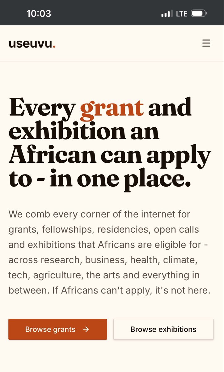 jbabsjohnson's tweet photo. 1/ Hi guys,

I built something.

You know how hard it is to find grants and exhibitions? Especially when you don’t even know where to start, or whether you, as an African, are even eligible.

That’s exactly why Useuvu exists.

Here’s how it works: https://t.co/hNAXCG212U