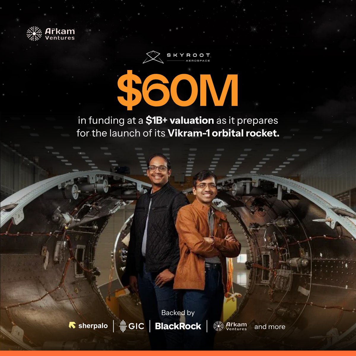 India's first spacetech unicorn. 🚀🦄

<a href="/SkyrootA/">Skyroot Aerospace</a> raises $60M at a $1.1B valuation and Vikram-1 is already on the launchpad at Sriharikota.

Proud to have backed the Skyroot team in this historic journey. Onwards and upwards- literally.